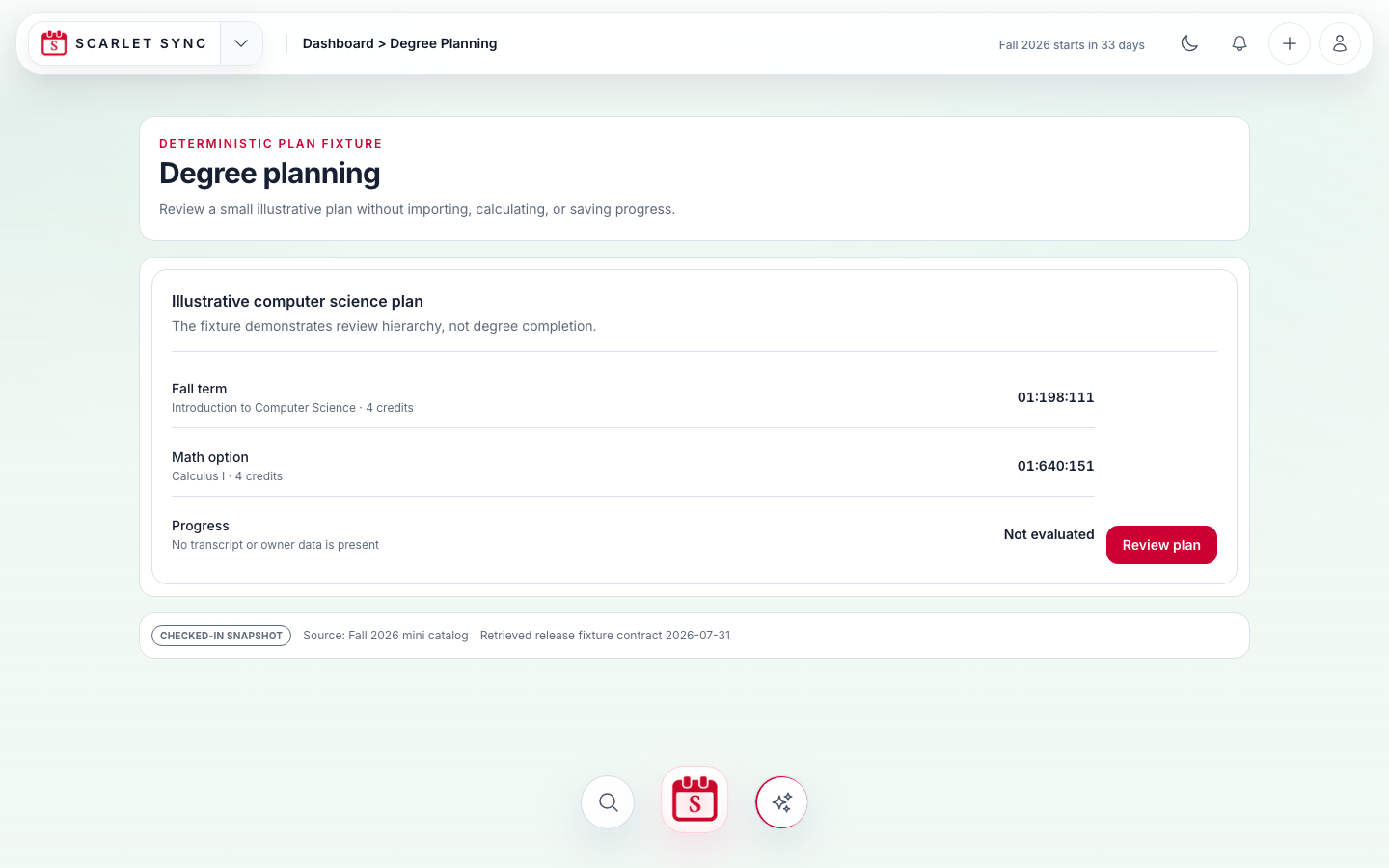 Scarlet Sync populated degree plan with requirements and course content