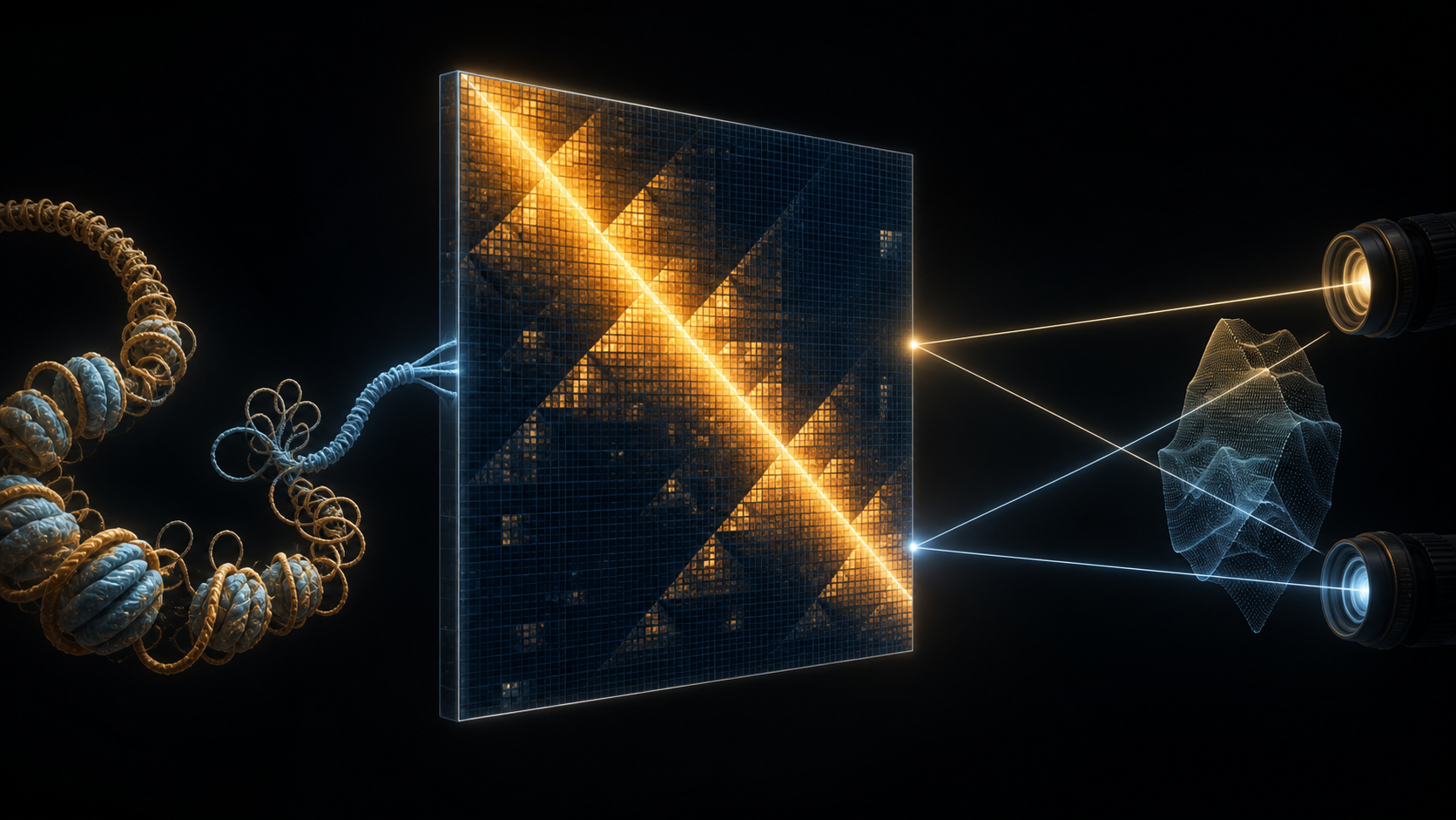 Hi-C contact map framed by chromatin structure and stereo camera geometry